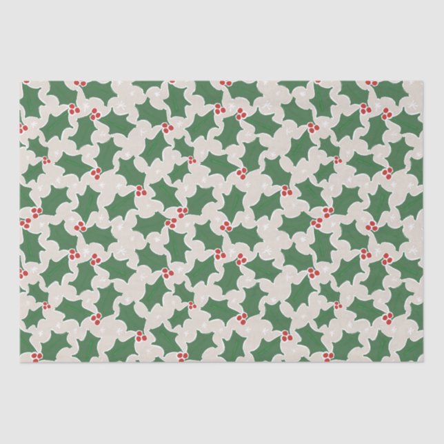 Red and Green Holly Christmas Tissue Paper (Front)