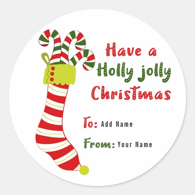 Red and Green Holly Jolly Christmas Gift Label (Front)