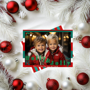 Red and Green 'Holly & Jolly' Christmas Photo Holiday Card