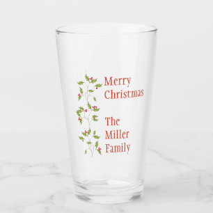 Red and Green Holly Merry Christmas Custom Glass