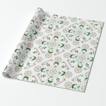 Red and green holly motif folk art pattern