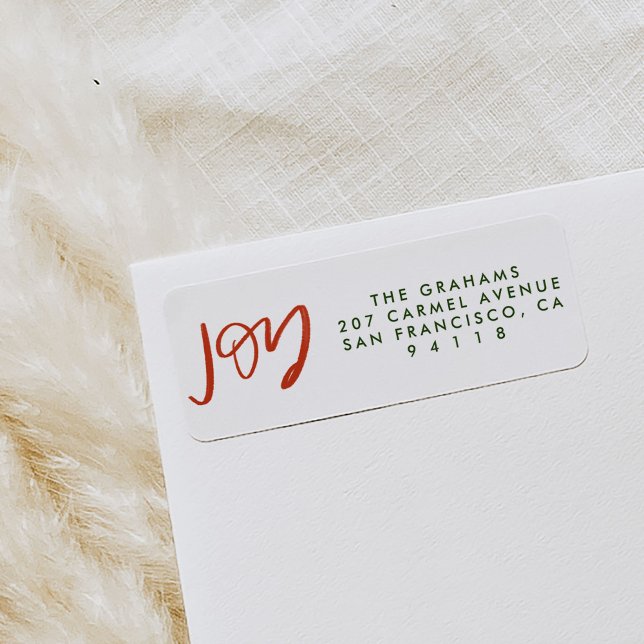 Red and Green Joy Adresse de retour (Red and green JOY festive Christmas return address labels.)