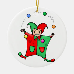 Red and Green Juggling Jester Ceramic Ornament