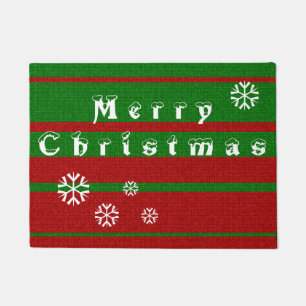 Red and Green Knitting Merry Christmas Holiday Doormat