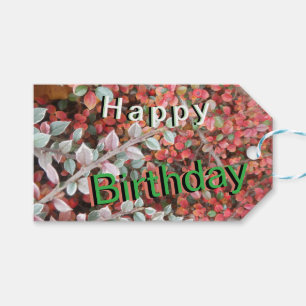 Red and Green Leaves Cust. Happy Birthday Gift Tag