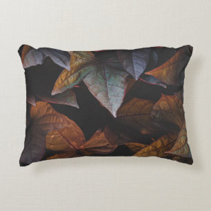 RED AND GREEN LEAVES ON BLACK BACKGROUND ACCENT PILLOW