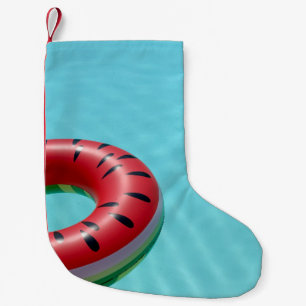 Red and green lifebuoy on swimming pool small christmas stocking