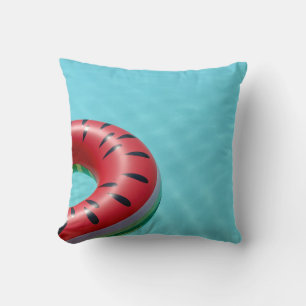 Red and green lifebuoy on swimming pool throw pillow