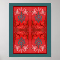 Red And Green Lily Floral Stencil Art Abstract