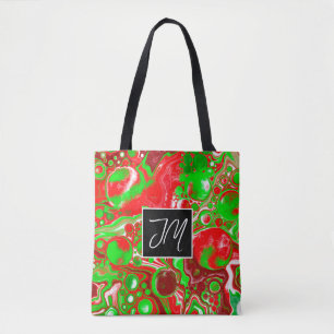 Red and Green Marble Fluid Art Personalized Tote Bag