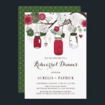 Red and Green Mason Jars Rehearsal Dinner Invitation<br><div class="desc">Invite guests to your event with this customizable rehearsal dinner invitation. It features green and red hanging mason jars with flowers and heartstrings. Personalize by adding your details. This mason jar invitation is perfect for any wedding theme or season. Matching items are available.</div>