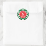 Red and Green Merry & Bright Scallop Christmas Classic Round Sticker<br><div class="desc">Festive and fun, this small round sticker features editable text that reads "Merry and Bright" within a circle scallop shape. It's an easy choice to close envelopes or add to gifts and holiday party favours with the classic colour combination of cherry red, forest green and white for that classic Christmas...</div>