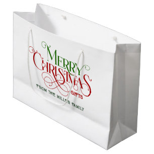 Red and Green Merry Christmas Retro Typography Large Gift Bag