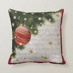 Red and Green Merry Christmas Square Throw Pillow