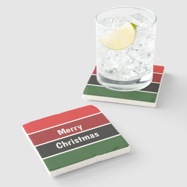 Red And Green Merry Christmas Stone Coaster (Side)