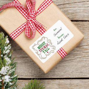 Red and Green Merry Tex-Mas Y'all Gift Tag Sticker