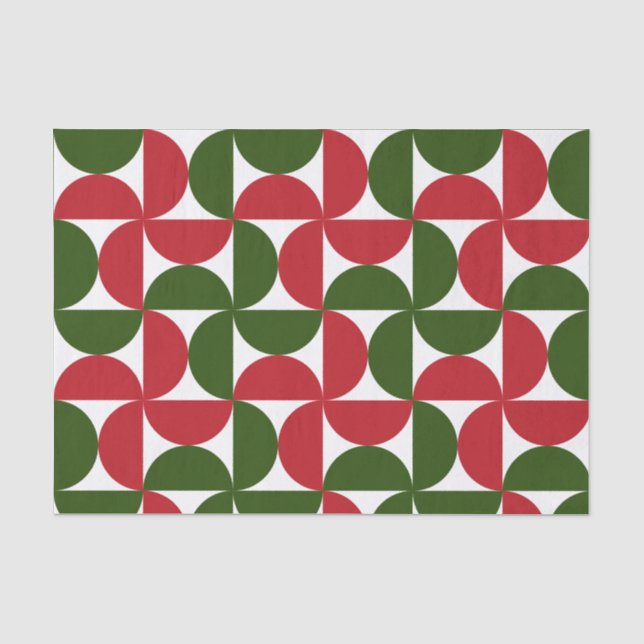 Red and Green Mid Century Modern Pattern Tissue Paper (Front)