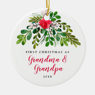 Red and Green Mistletoe New Grandma New Grandpa Ceramic Ornament