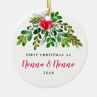 Red and Green Mistletoe New Nonna New Nonno Ceramic Ornament