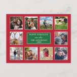 Red and Green Modern 10 Photo Collage Christmas Postcard<br><div class="desc">Red and Green Traditional yet modern 10 Photo Collage Christmas Postcard.</div>