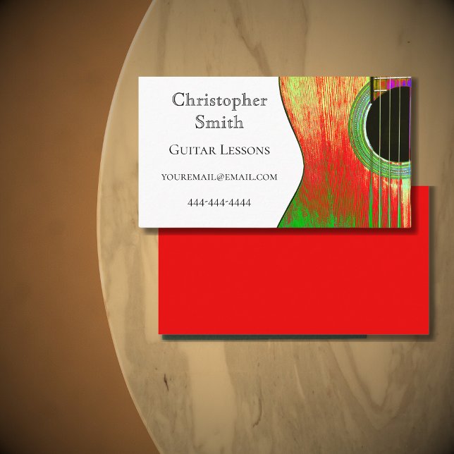 Red and Green Musical Guitar Lessons Abstract Business Card (Creator Uploaded)