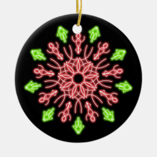 Red and green neon flower ceramic ornament