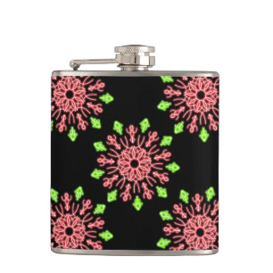 Red and green neon flower hip flask