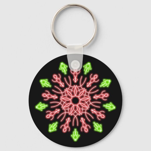 Red and green neon flower keychain (Front)