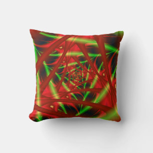 Red and Green Neural Network Spiral Throw Pillow