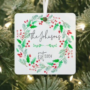 red and green newly married family ornament