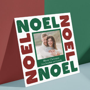 Red and Green Noel Contemporary Photo Holiday Card