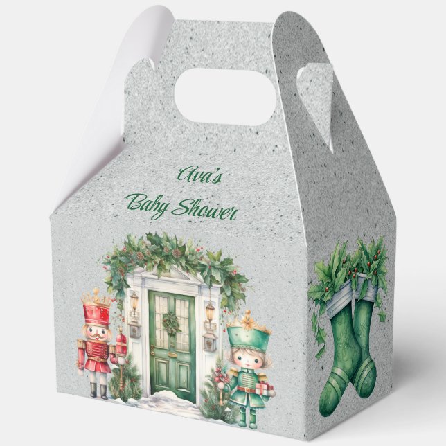 Red and Green Nutcracker Baby Shower Favor Box (Back)