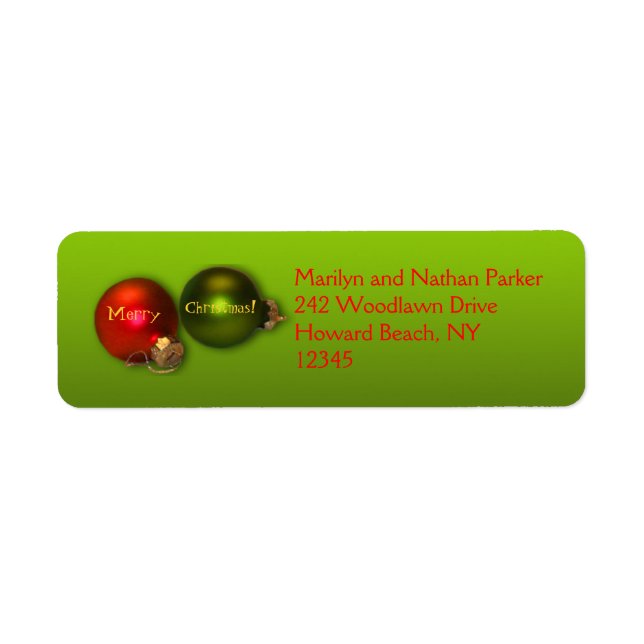 Red and Green Ornament Christmas Address Labels (Front)