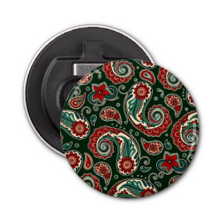 Red and Green Paisley Button Bottle Opener