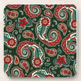 Red and Green Paisley Hard plastic coaster