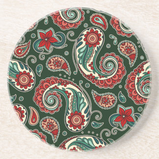Red and Green Paisley Sandstone Coaster