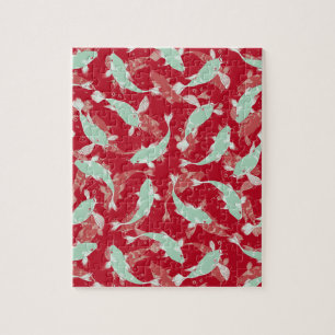 Red and Green Pattern - Koi Fish Jigsaw Puzzle