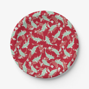 Red and Green Pattern - Koi Fish Paper Plate