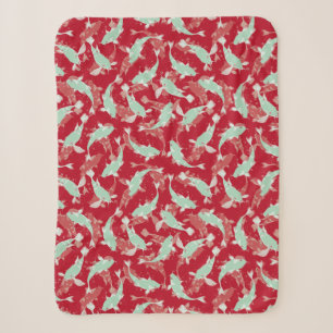 Red and Green Pattern - Koi Fish Sherpa Blanket
