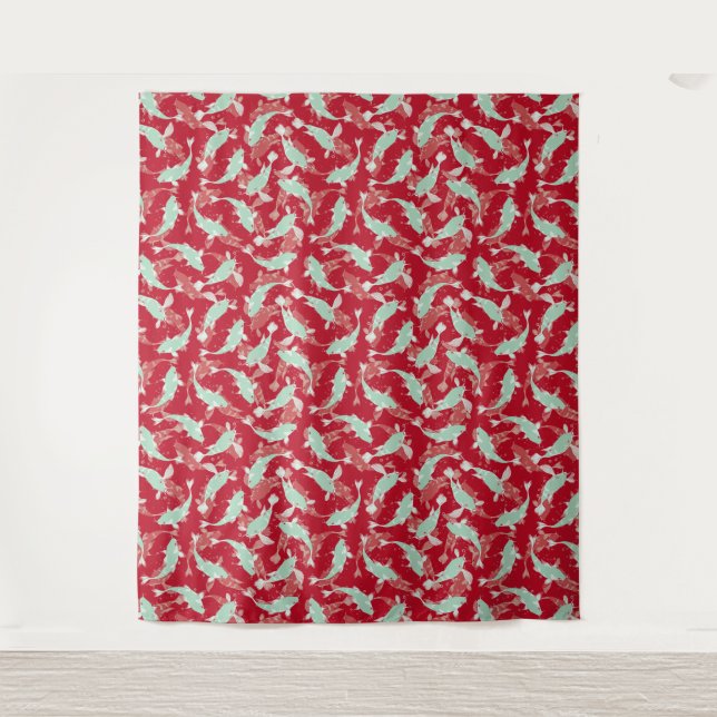 Red and Green Pattern - Koi Fish Tapestry (Front)