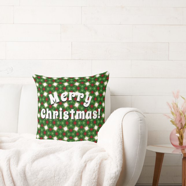 Red and Green Pattern Merry Christmas Throw Pillow (Couch)