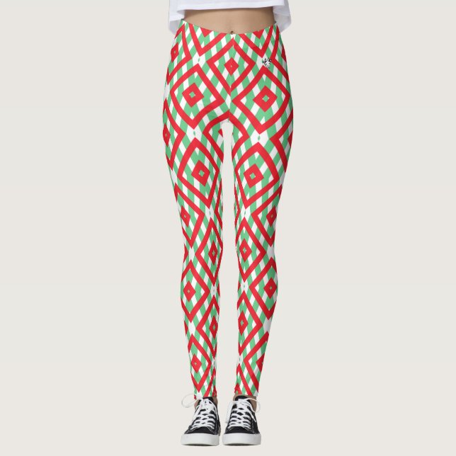 Red and green pattern yoga/lounge leggings (Front)