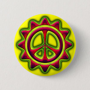 RED AND GREEN PEACE SIGN 2 INCH ROUND BUTTON