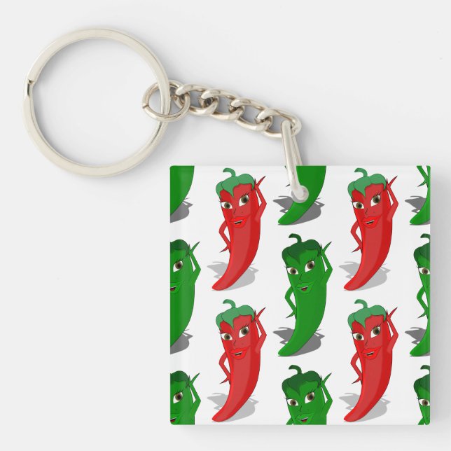 Red And Green Pepper Divas Cartoon Pattern Keychain (Front)