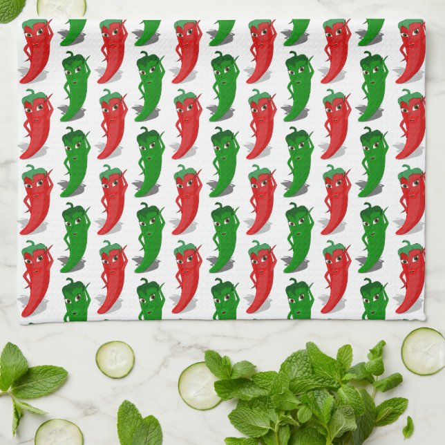 Red And Green Pepper Divas Cartoon Pattern Kitchen Towel (Folded)