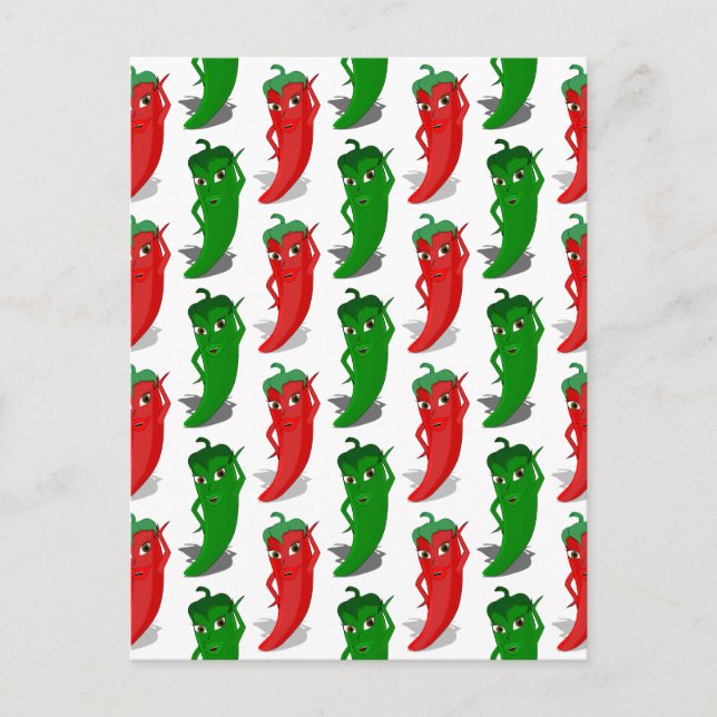 Red And Green Pepper Divas Cartoon Pattern Postcard (Front)