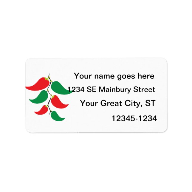 Red and Green Pepper Graphic on a string Label (Front)