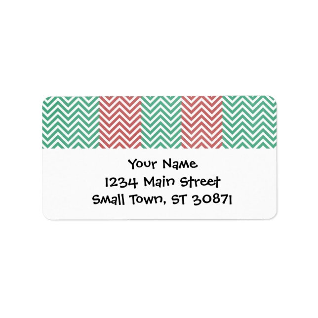 Red and Green Personalized Chevron Zig Zags Label (Front)