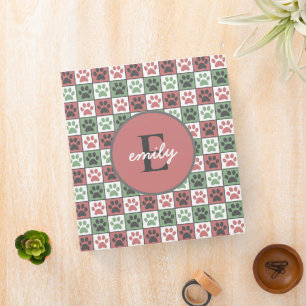 Red and Green Personalized Dog Paw Print Pattern Binder