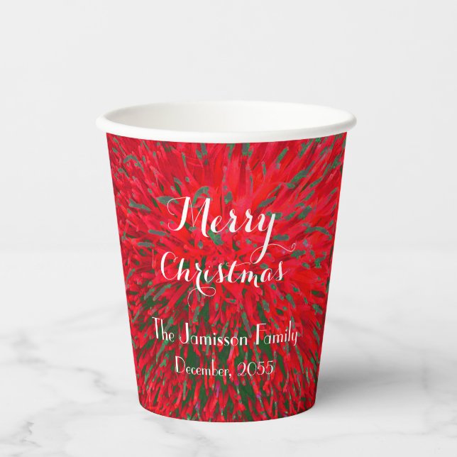 Red and Green Personalized Merry Christmas Party P Paper Cups (Front)